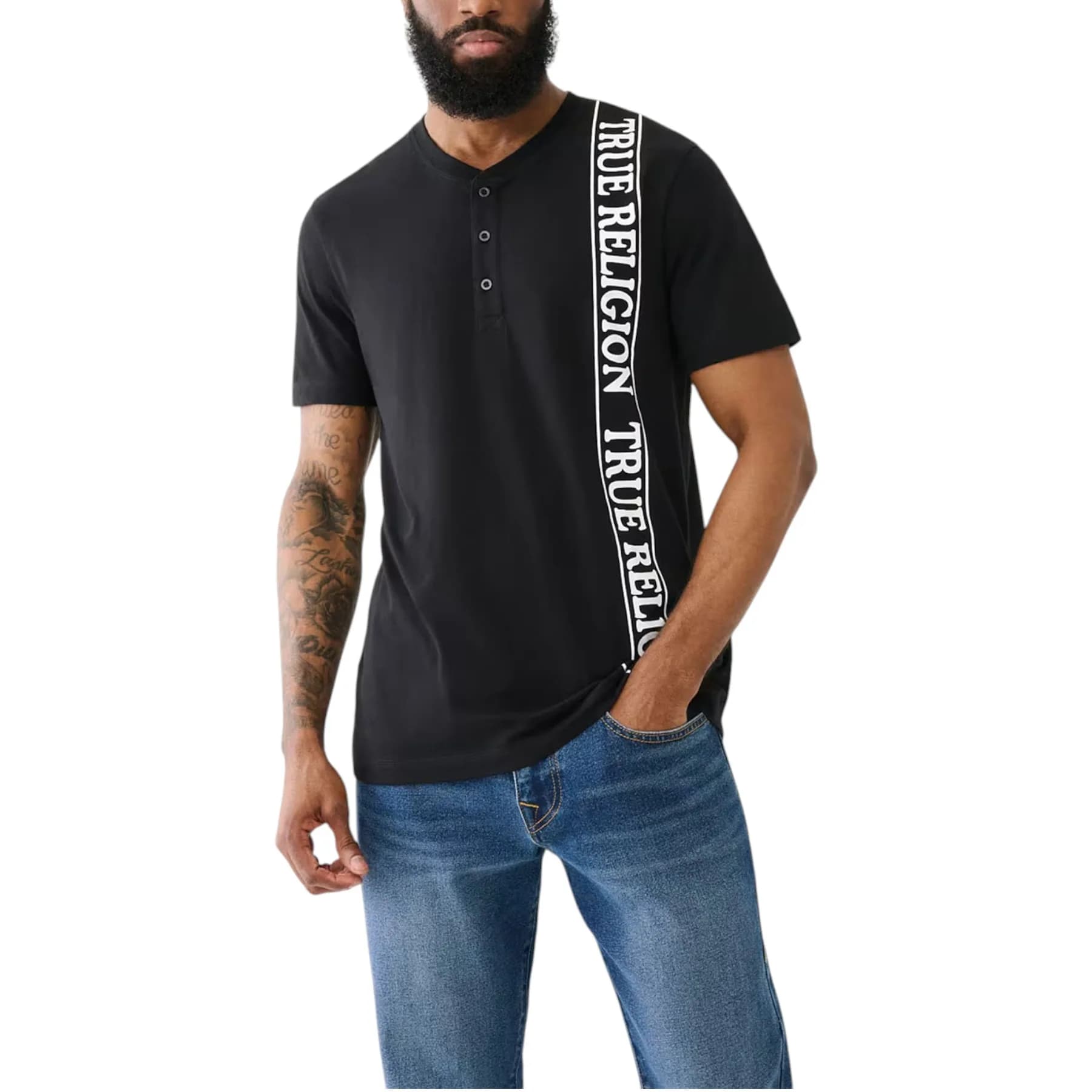 True Religion Mens Henley T Shirt 