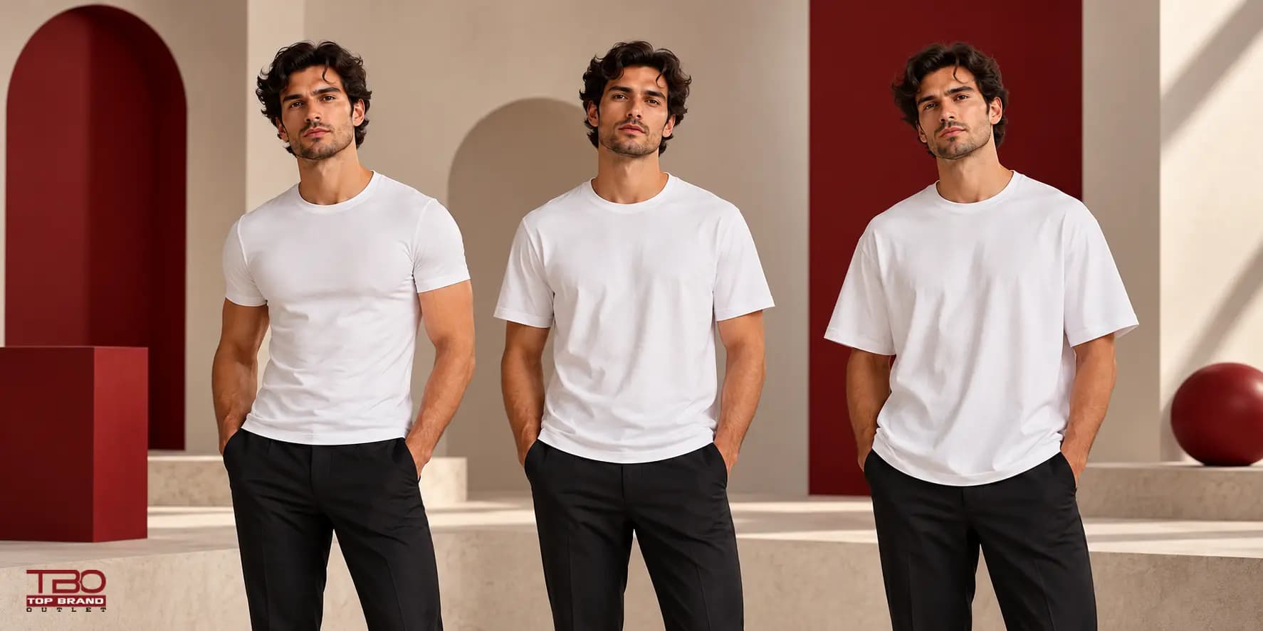 Comparison of slim fit, regular fit and relaxed fit men's T-shirts