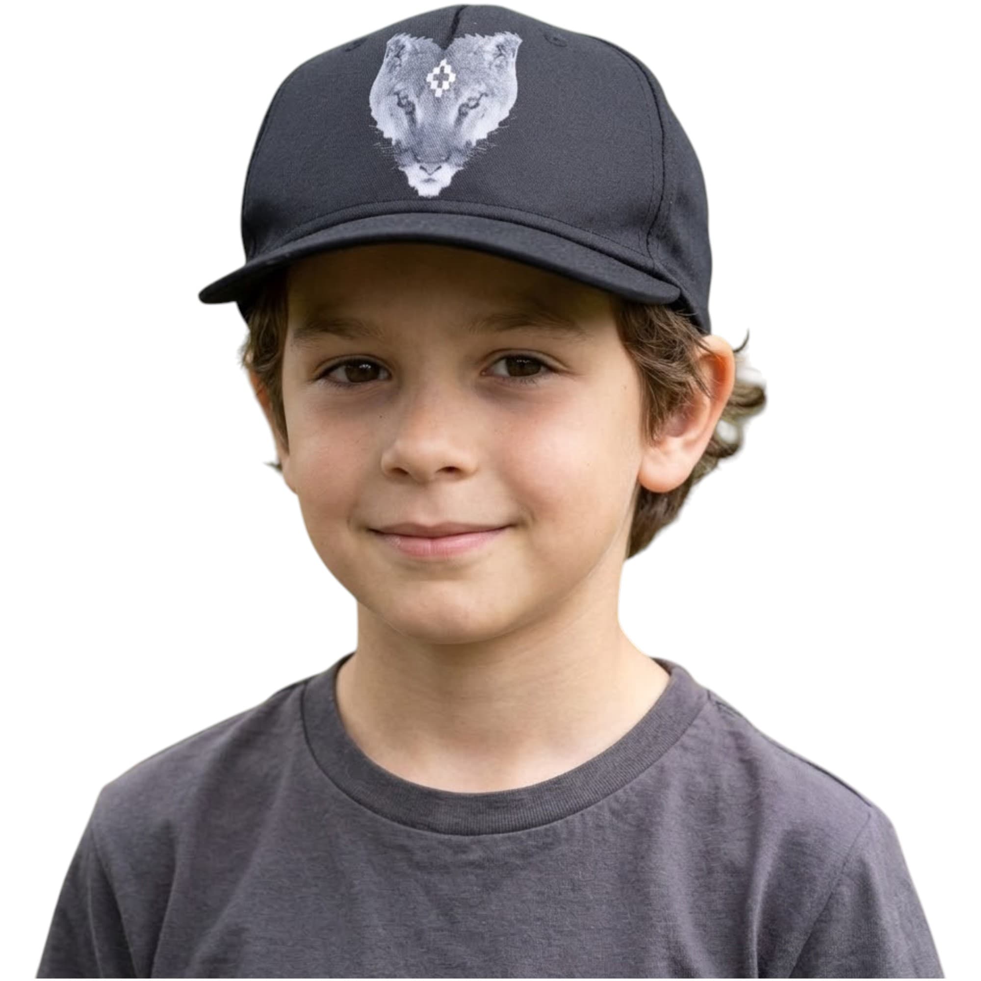 Starter black unisex kids baseball hat front view with snap strap closure
