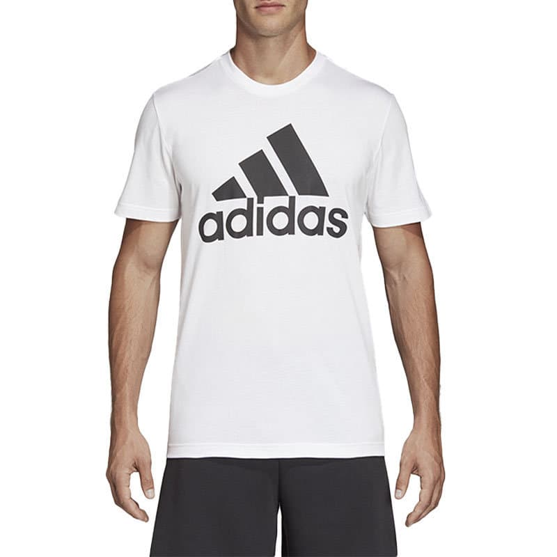 Adidas MH BOS mens white t-shirt with chest logo, front view