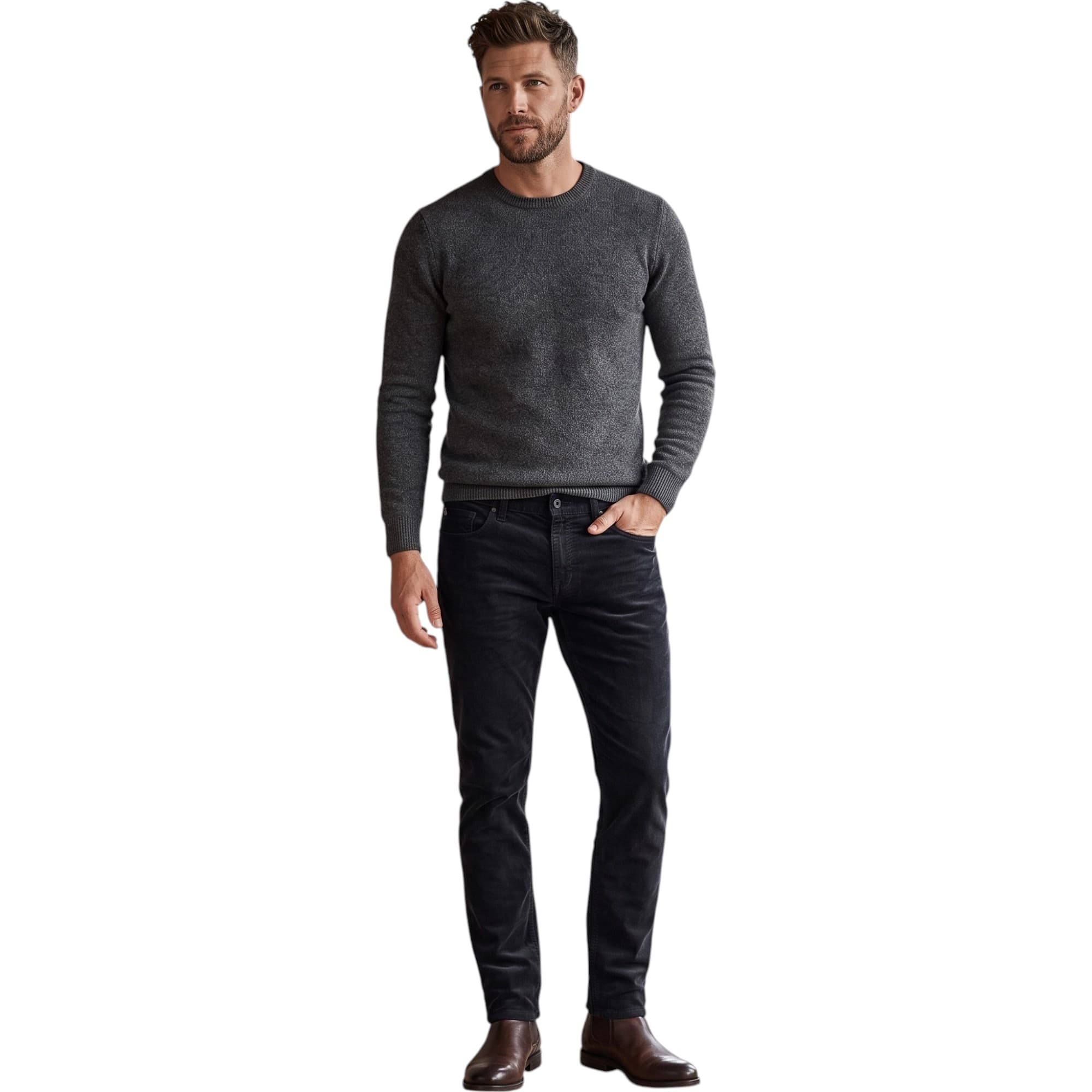 Armani Men's black chino trousers front view, slim fit design