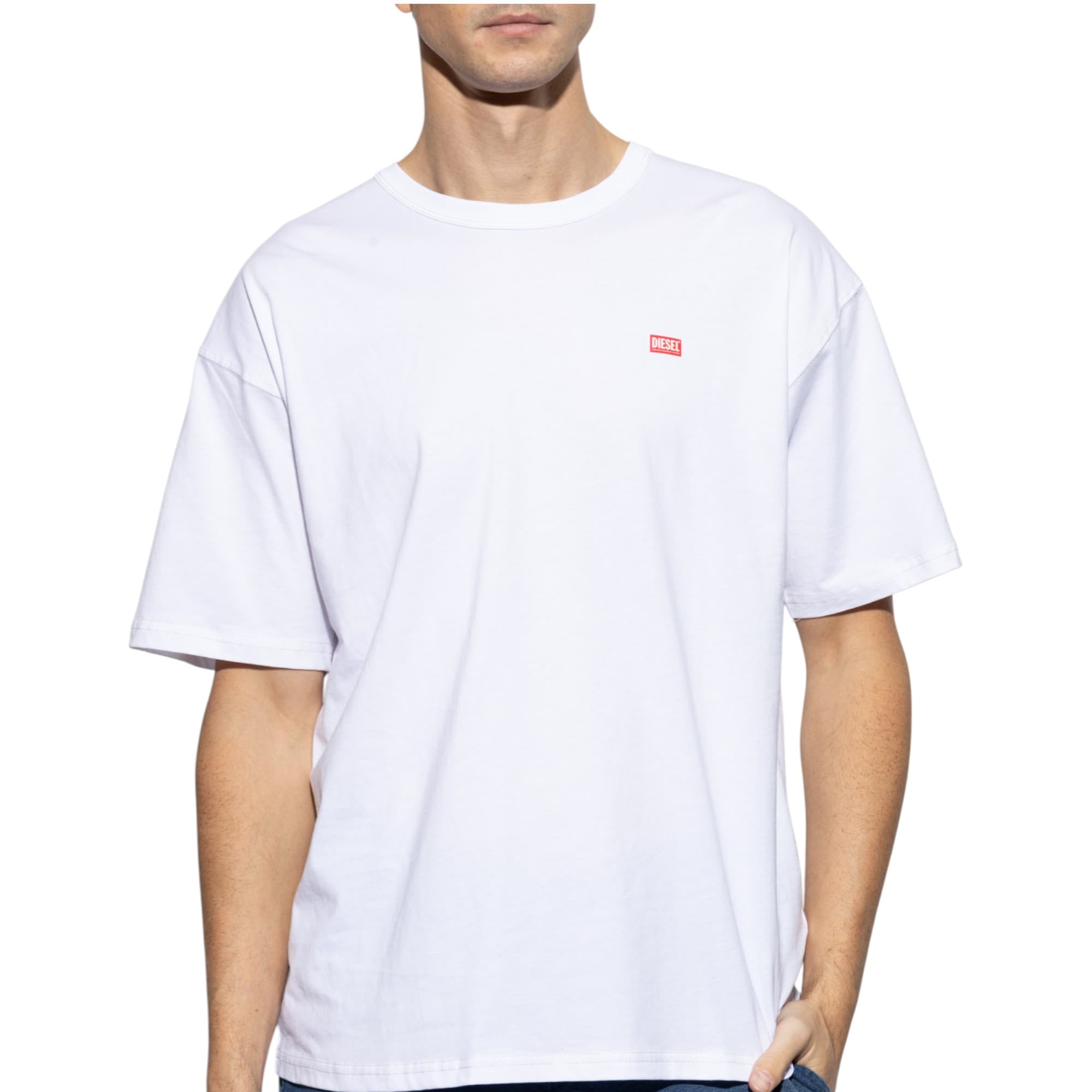 Diesel T-Boxt-R30 white cotton t-shirt with red chest logo, front view