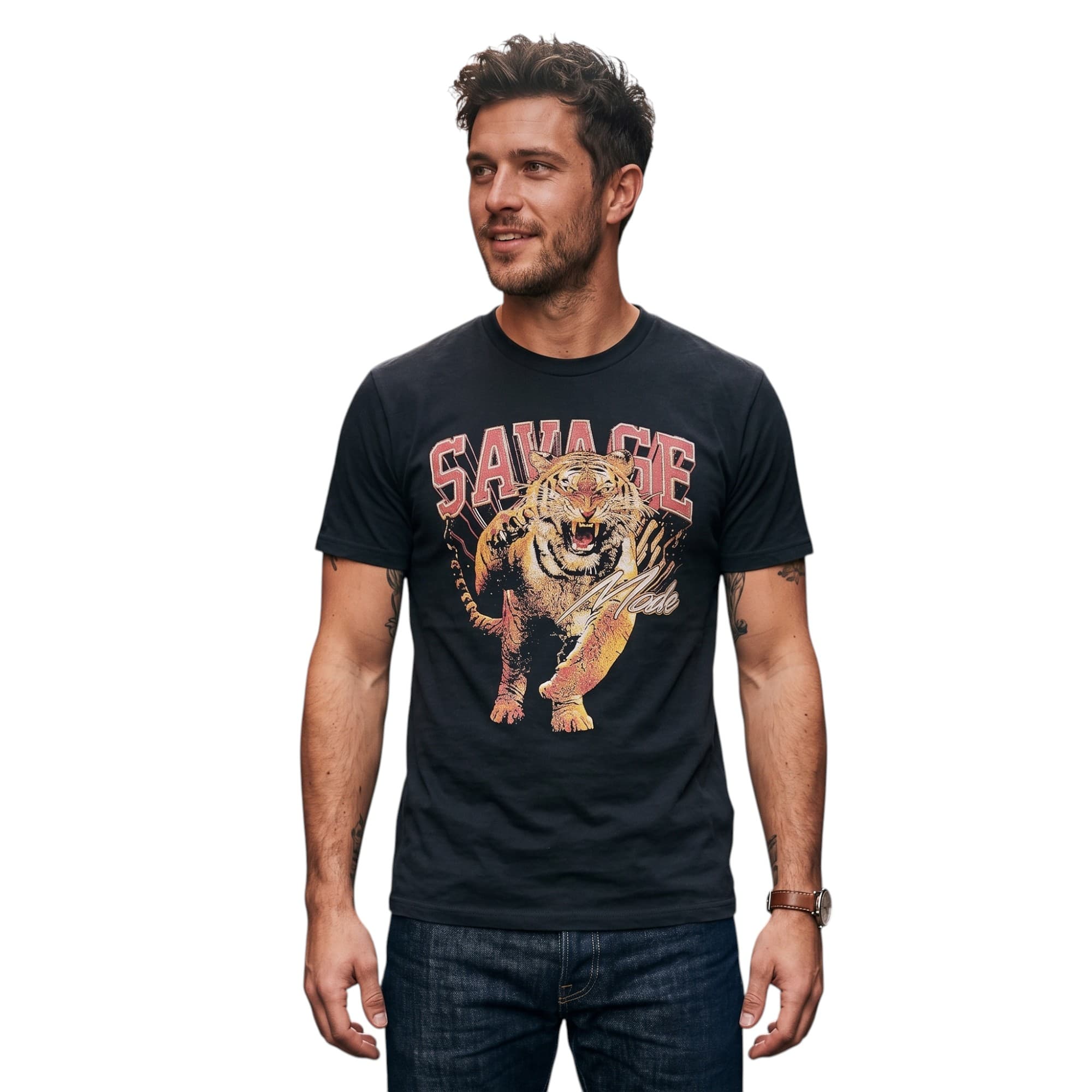 House Brand black tiger print t-shirt front view