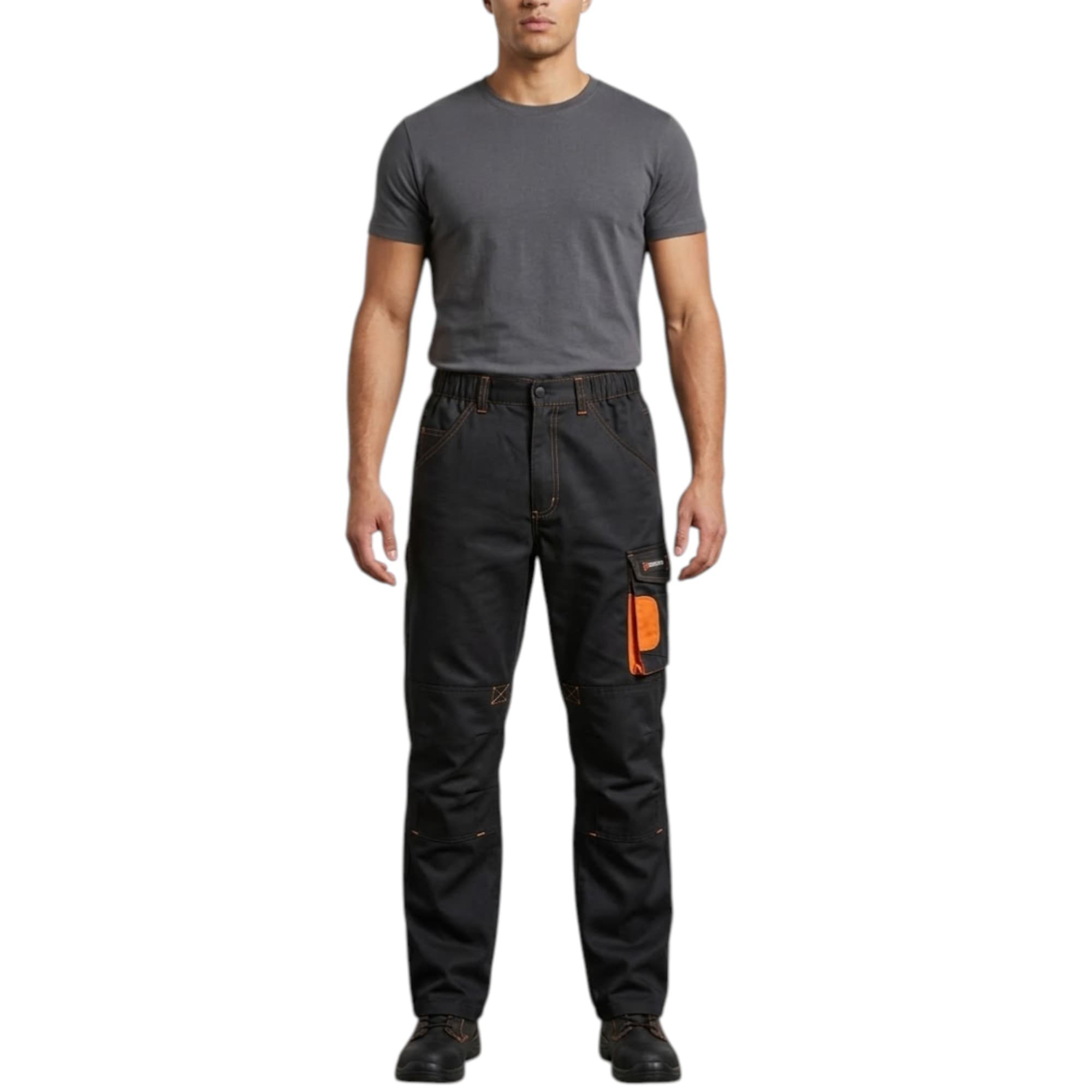 Parkside men's black cargo work trousers front view with multiple pockets