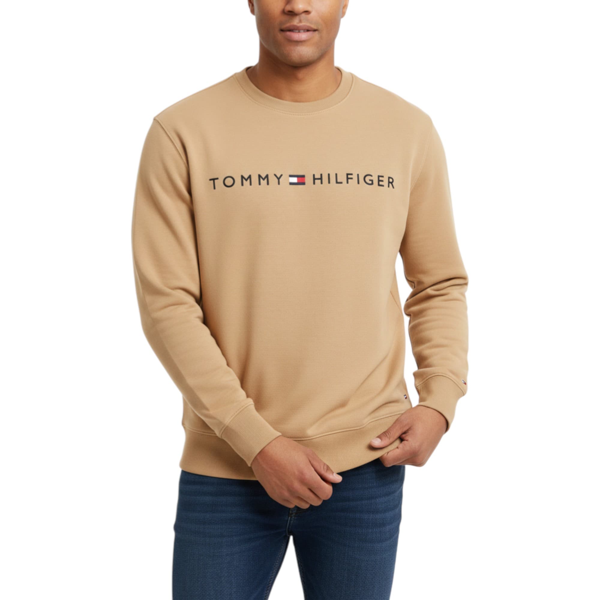 Tommy Hilfiger khaki cotton sweatshirt front view with chest logo