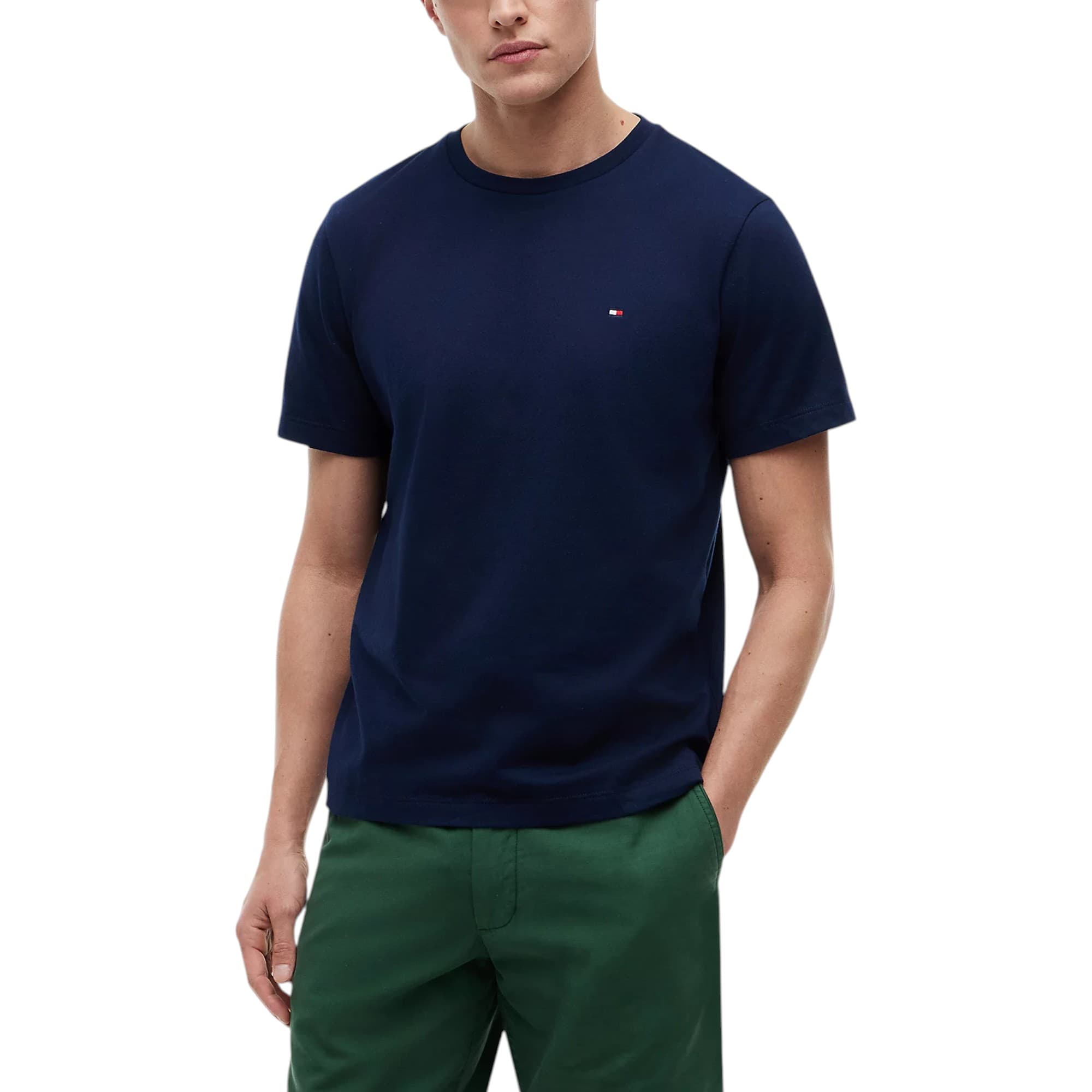 Tommy Hilfiger blue cotton t-shirt with embroidered chest logo, front view