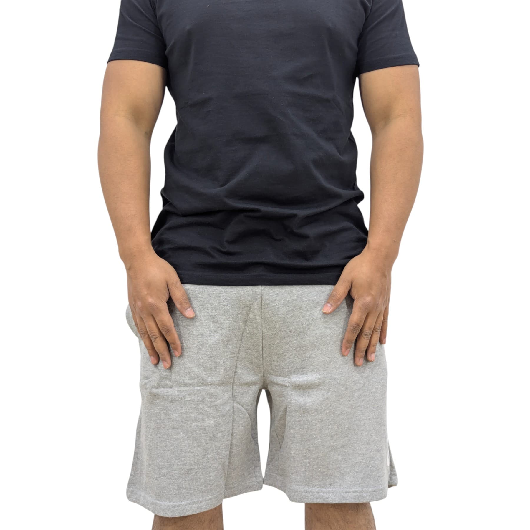Money Clothing mens grey shorts front view with patch logo